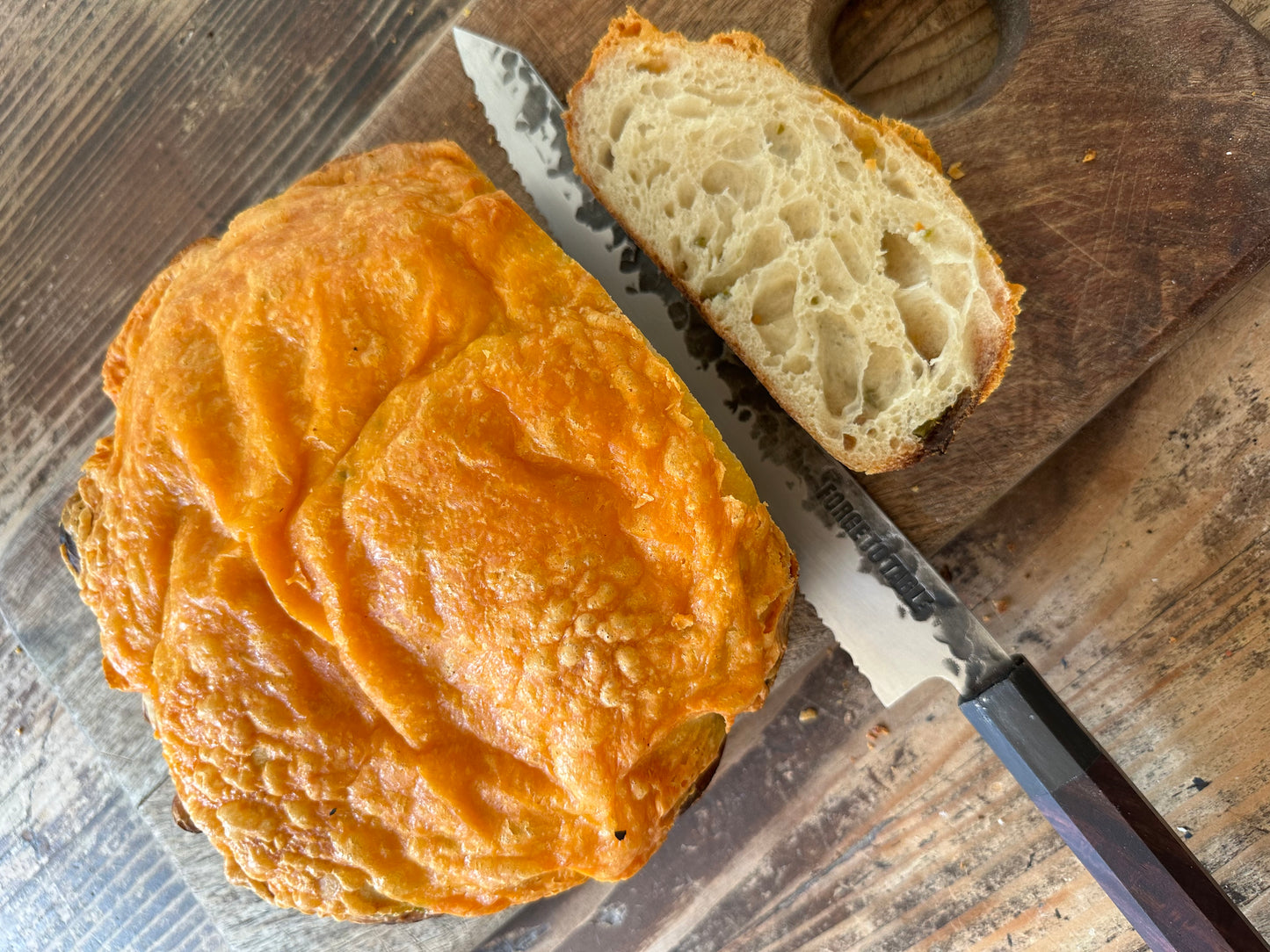 Sharp Cheddar Topped Jalapeño Sourdough Bread