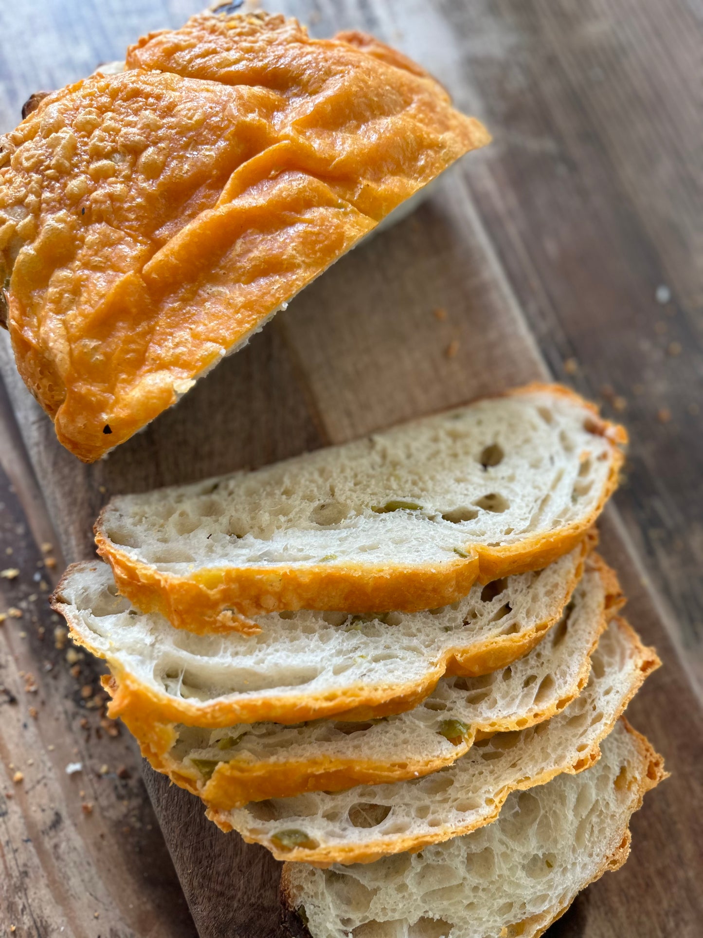 Sharp Cheddar Topped Jalapeño Sourdough Bread